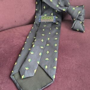Chaps Black Tie with Green Diamond Pattern